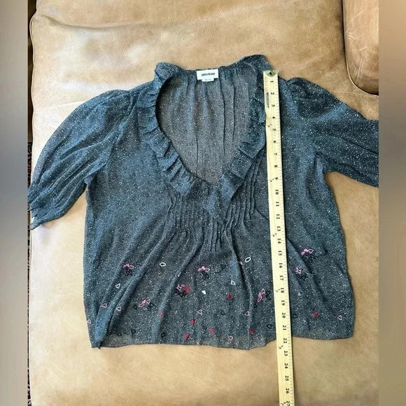 Zadig & Voltaire Sheer Heart Embroidered Beaded Blouse Womens Size Small - Picture 6 of 12